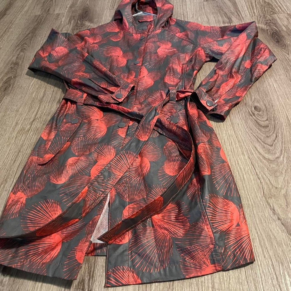 Red and Gray Patterned Hooded Coat Columbia